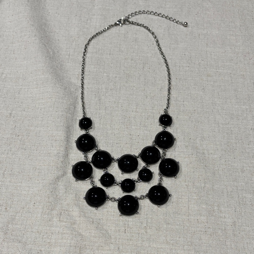 Silver Chain Black Bubble Statement Necklace